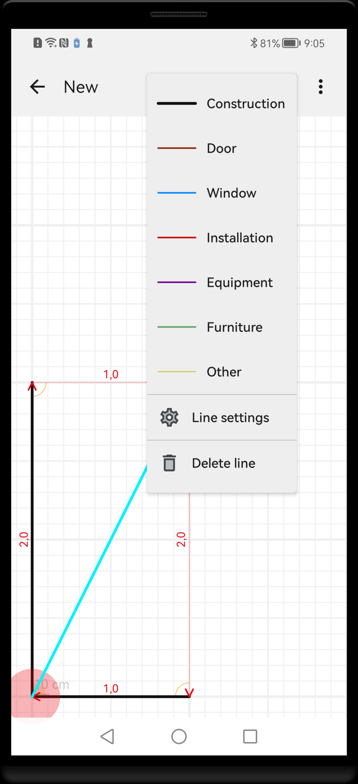 Menu with line display parameters
