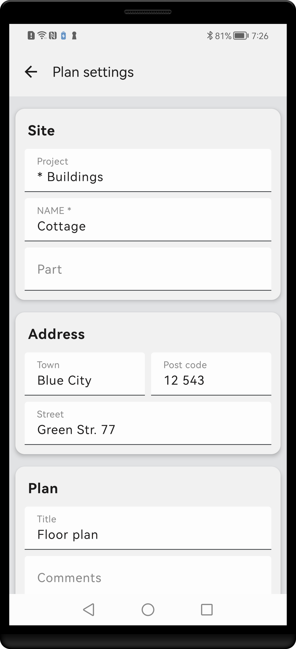Plan settings screen